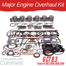 MAJOR ENGINE OVERHAUL KIT FOR CUMMINS 6CT 8.3 PISTON # 3163 WITH 9.330" x 5.152" DIAM AT FLANGE LINER