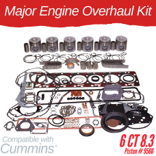 MAJOR ENGINE OVERHAUL KIT FOR CUMMINS 6CT 8.3 PISTON # 9566 WITH LINER LENGTH 9.212" x 5.152" DIAMETER AT FLANGE LINER
