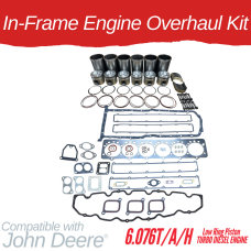 IN-FRAME ENGINE OVERHAUL KIT FOR JOHN DEERE 6.076T/A/H Low Ring Piston - 4955 8560 8570 